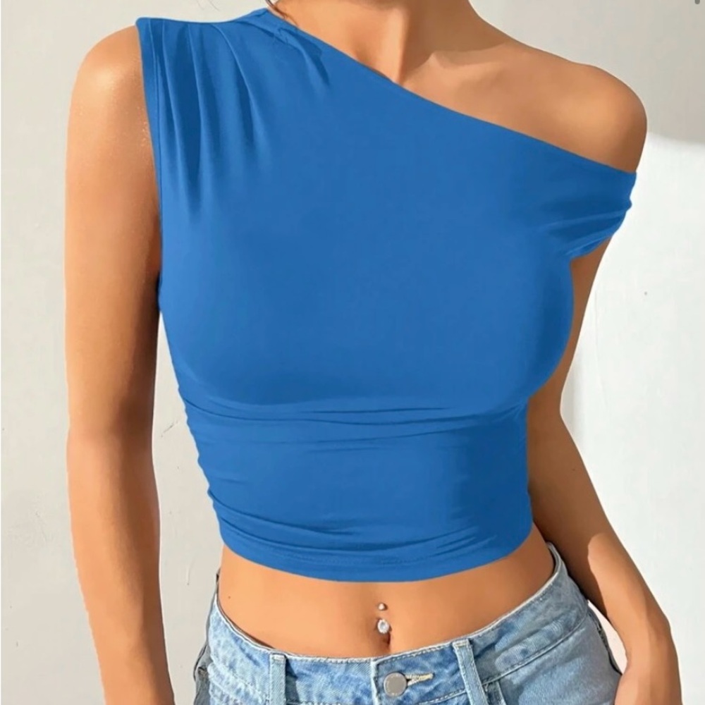 SHEIN One-Shoulder Blue Crop Top